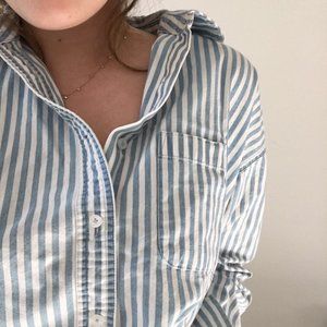 Cropped Button Up Striped Long Sleeve